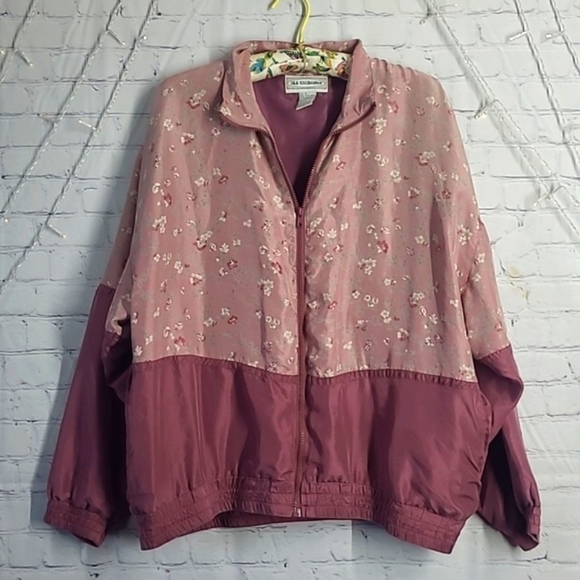Vintage 90s Silk Exchange 100% Silk Floral Blush Pink Full Zip Jacket Womens  XL - Picture 11 of 17